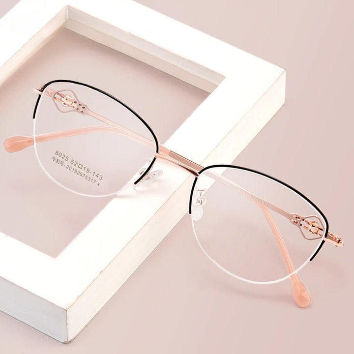 Chashma Ochki Womens Semi Rim Square Cat Eye Stainless Steel Eyeglasses 8025 — view 6 | Chashma Ochki at FuzWeb