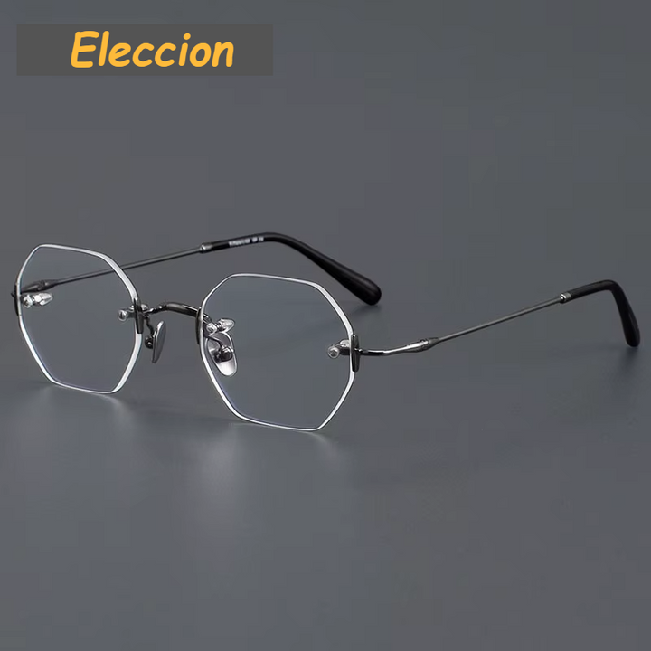 Eleccion Women's Rimless Polygon Titanium Eyeglasses 94009 Rimless Eleccion Gray