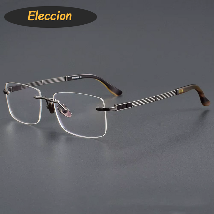 Eleccion Unisex Rimless Square Titanium Ox Horn Temple Eyeglasses 94118