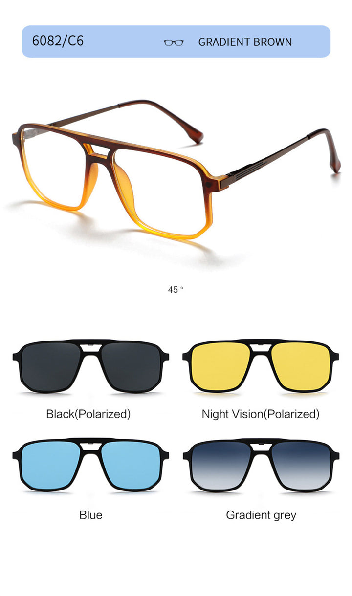 Summer Flower Unisex Full Rim Square Double Bridge Alloy Eyeglasses Clip On Sunglasses 60824.