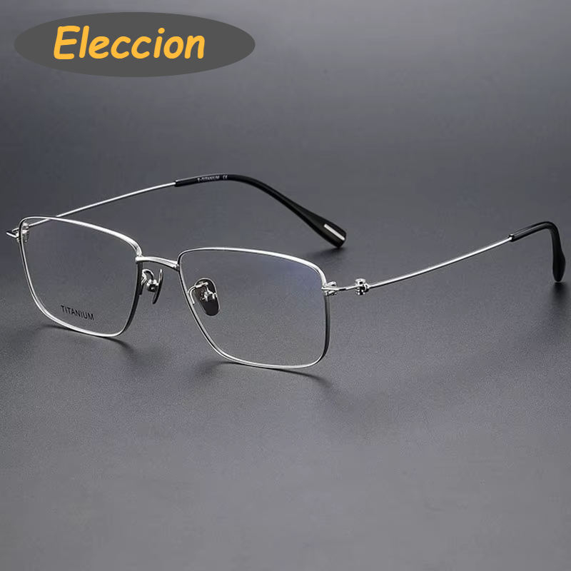 Eleccion Unisex Full Rim Square Titanium Eyeglasses 80916 Full Rim Eleccion Silver