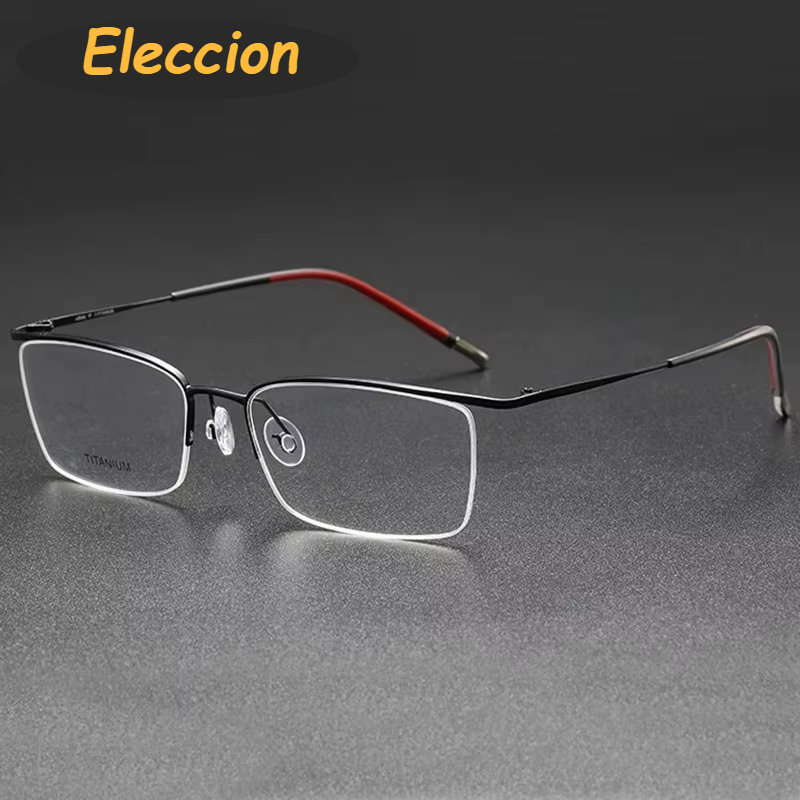 Eleccion Unisex Semi Rim Square Brow Line Titanium Eyeglasses 945502