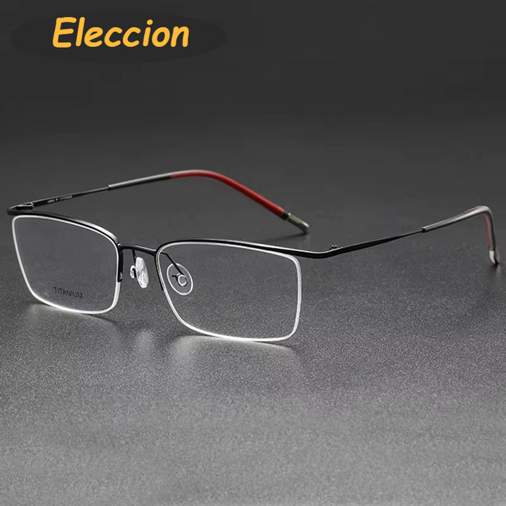 Eleccion Unisex Semi Rim Square Brow Line Titanium Eyeglasses 945502