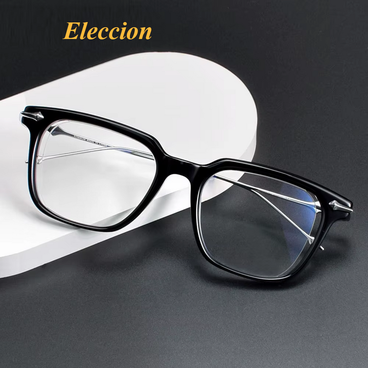 Eleccion Unisex Full Rim Big Square Acetate Tianium Eyeglasses 815021