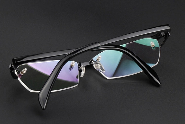 Chashma Ochki Unisex Semi Rimless Oval Titanium Eyeglasses 41143.