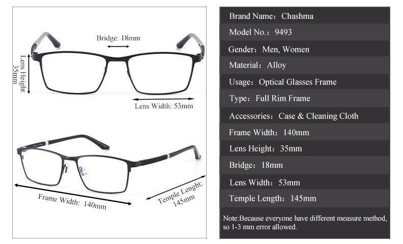 Chashma Ottica Mens Full Rim Square Stainless Steel Eyeglasses 94931 — view 1 | Chashma Ottica at FuzWeb