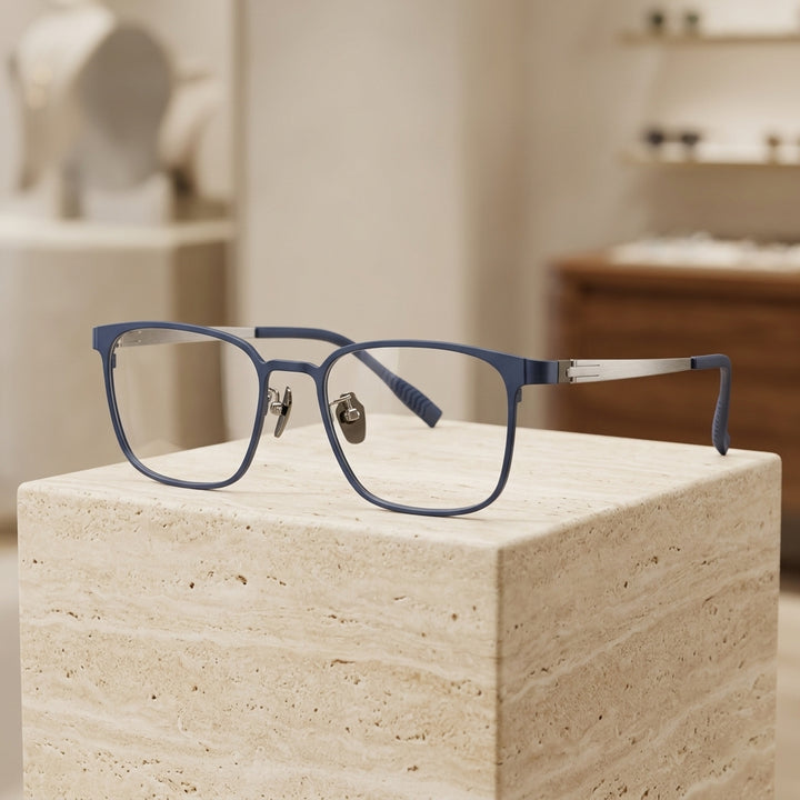 Chashma Ottica Unisex Full Rim Square Titanium Eyeglasses 411282 - Blue