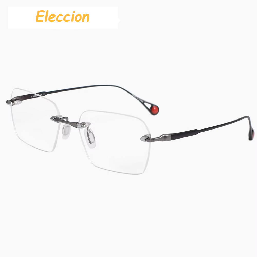 Eleccion Unisex Rimless Square Titanium Eyeglasses 49307