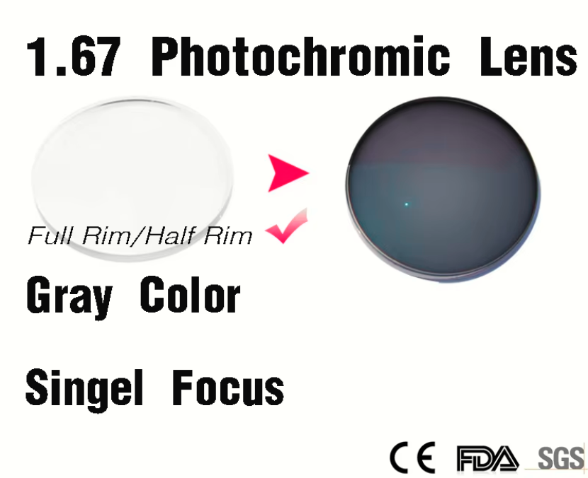 Esnbie 1.67 Single Vision Photochromic Gray Lenses Lenses Esnbie Lenses   