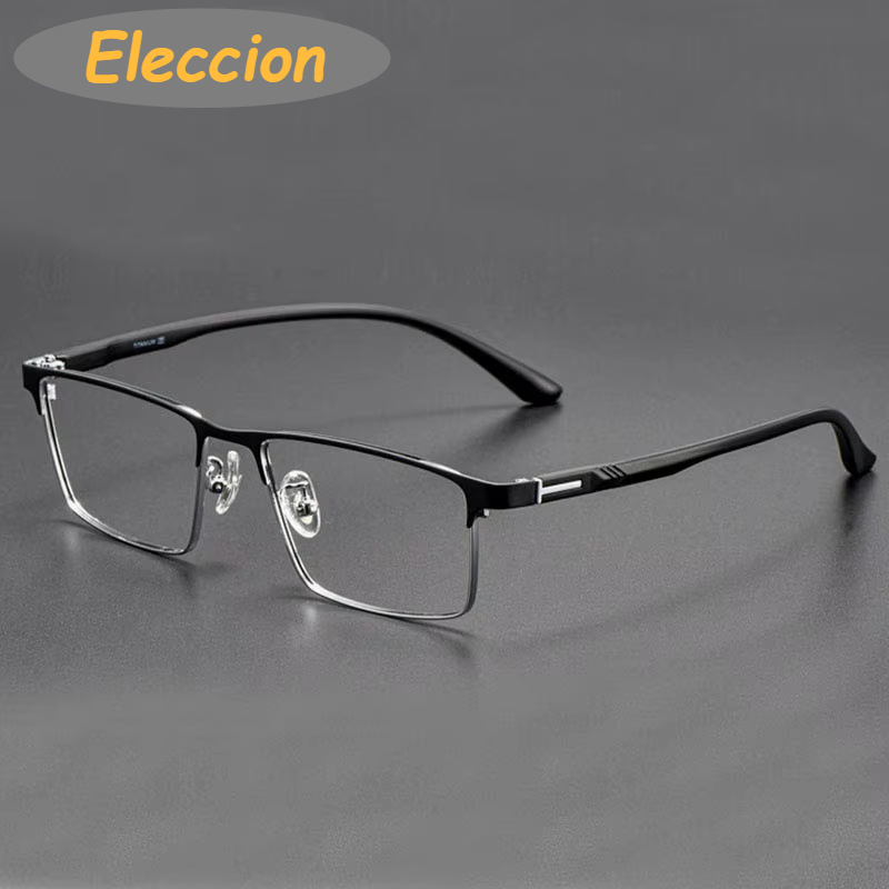 Eleccion Unisex Full Rim Square Tr 90 Titanium Eyeglasses 49952 Full Rim Eleccion Black - Silver