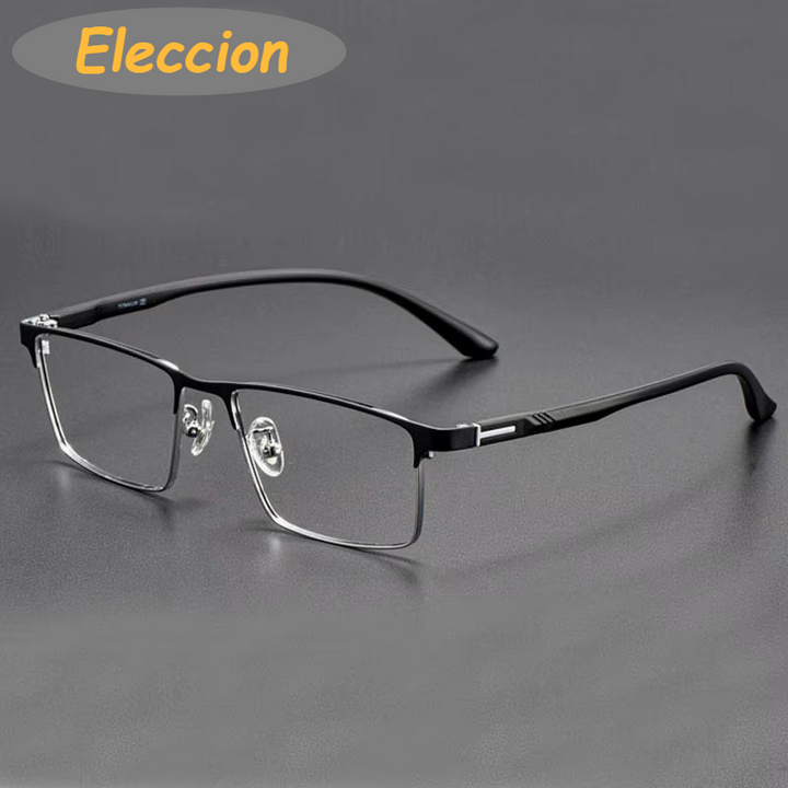 Eleccion Unisex Full Rim Square Tr 90 Titanium Eyeglasses 49952 Full Rim Eleccion Black - Silver