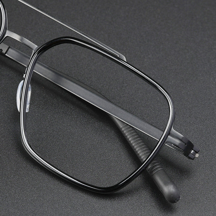 Hdcrafter Unisex Full Rim Square Double Bridge Titanium Eyeglasses 42988 — view 3 | Hdcrafter Eyeglasses at FuzWeb
