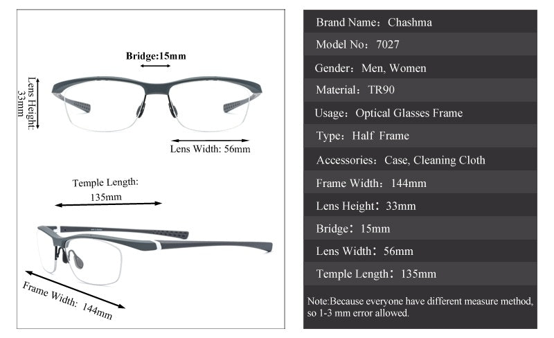 Chashma Mens Semi Rim Square Tr 90 Titanium Sport Eyeglasses 7027 — view 1 | Chashma at FuzWeb
