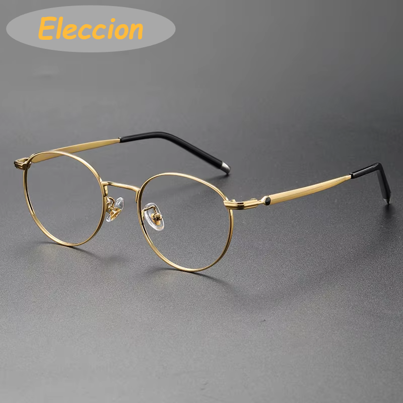 Eleccion Women's Full Rim Oval Round Titanium Eyeglasses 717209 Full Rim Brightzone Gold