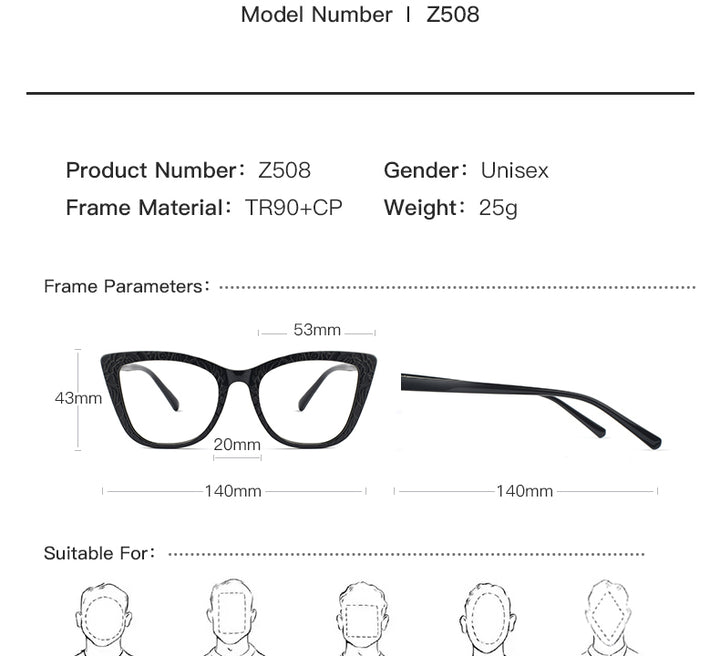 Hotochki Womens Full Rim Cat Eye TR-90 Resin Acetate Frame Eyeglasses Z508 — view 7 | Hotochki at FuzWeb