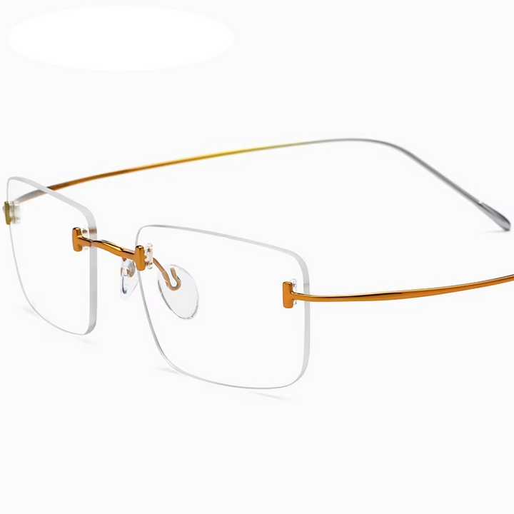 Eleccion Women's Rimless Square Titanium Eyeglasses 185871 Rimless Brightzone Yellow - Silver