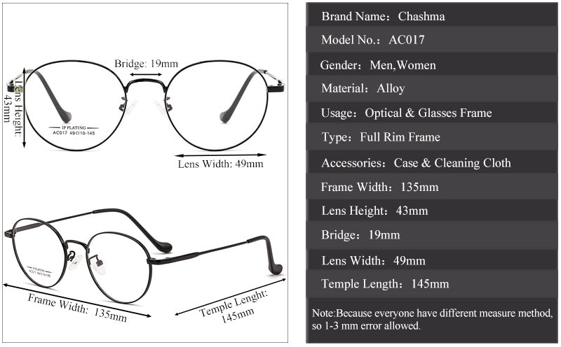 Chashma Ottica Unisex Full Rim Oval Stainless Steel Eyeglasses A017 — view 1 | Chashma Ottica at FuzWeb