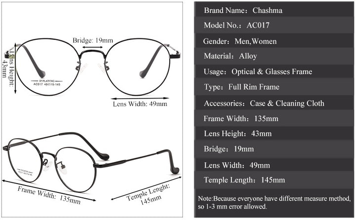 Chashma Ottica Unisex Full Rim Oval Stainless Steel Eyeglasses A017 — view 1 | Chashma Ottica at FuzWeb