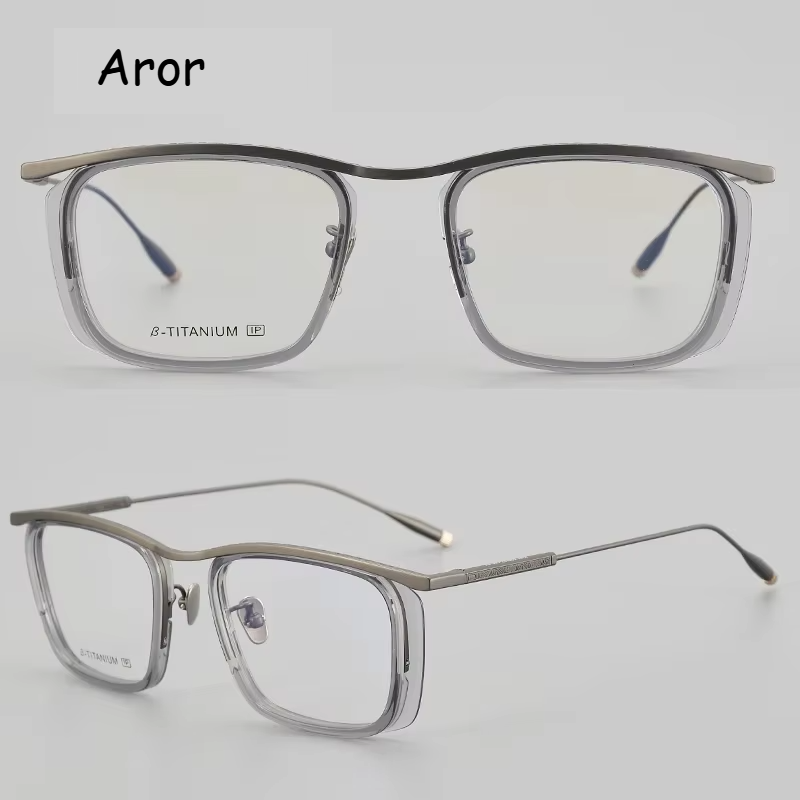 Aror Unisex Full Rim Big Square Acetate Titanium Eyeglasses 495053 Full Rim Aror