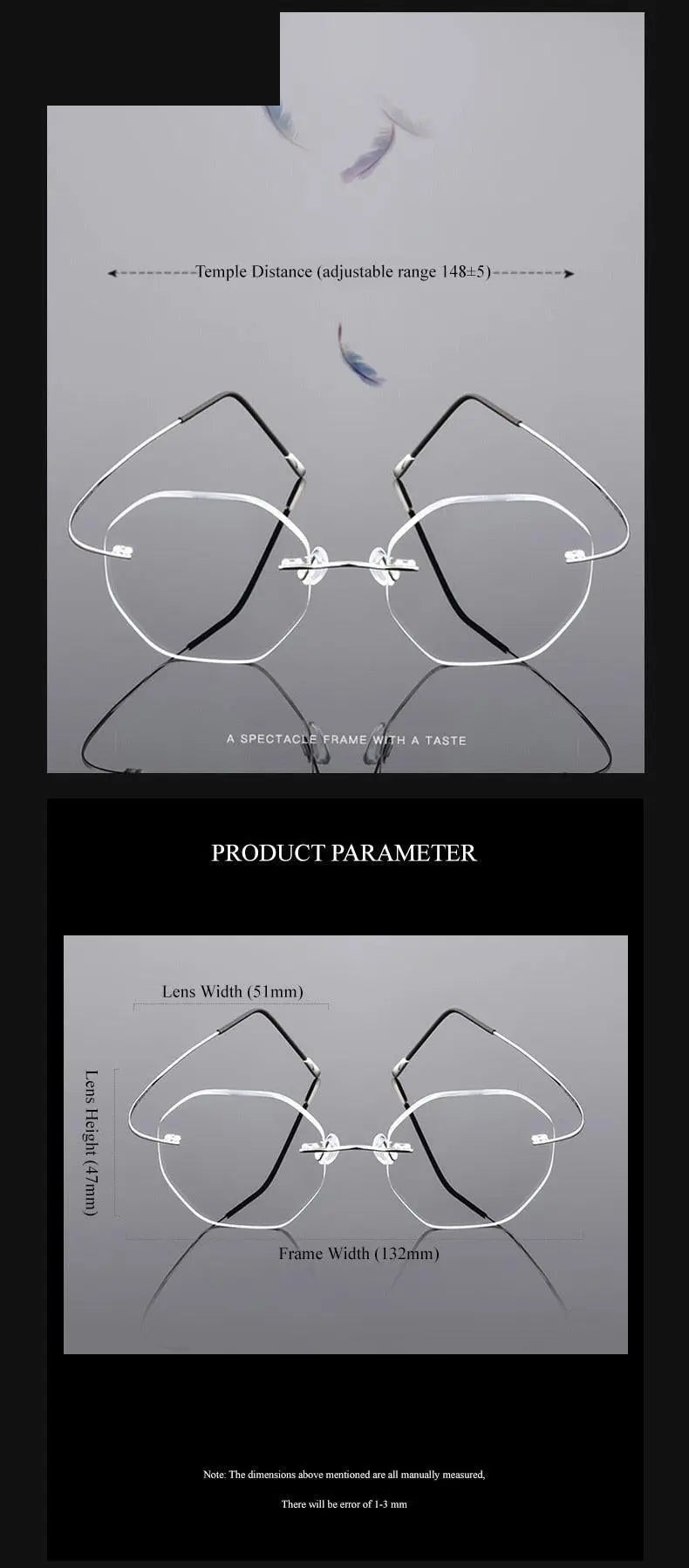 Chashma Ottica Unisex Rimless Octagon Polygon Titanium Eyeglasses 9017