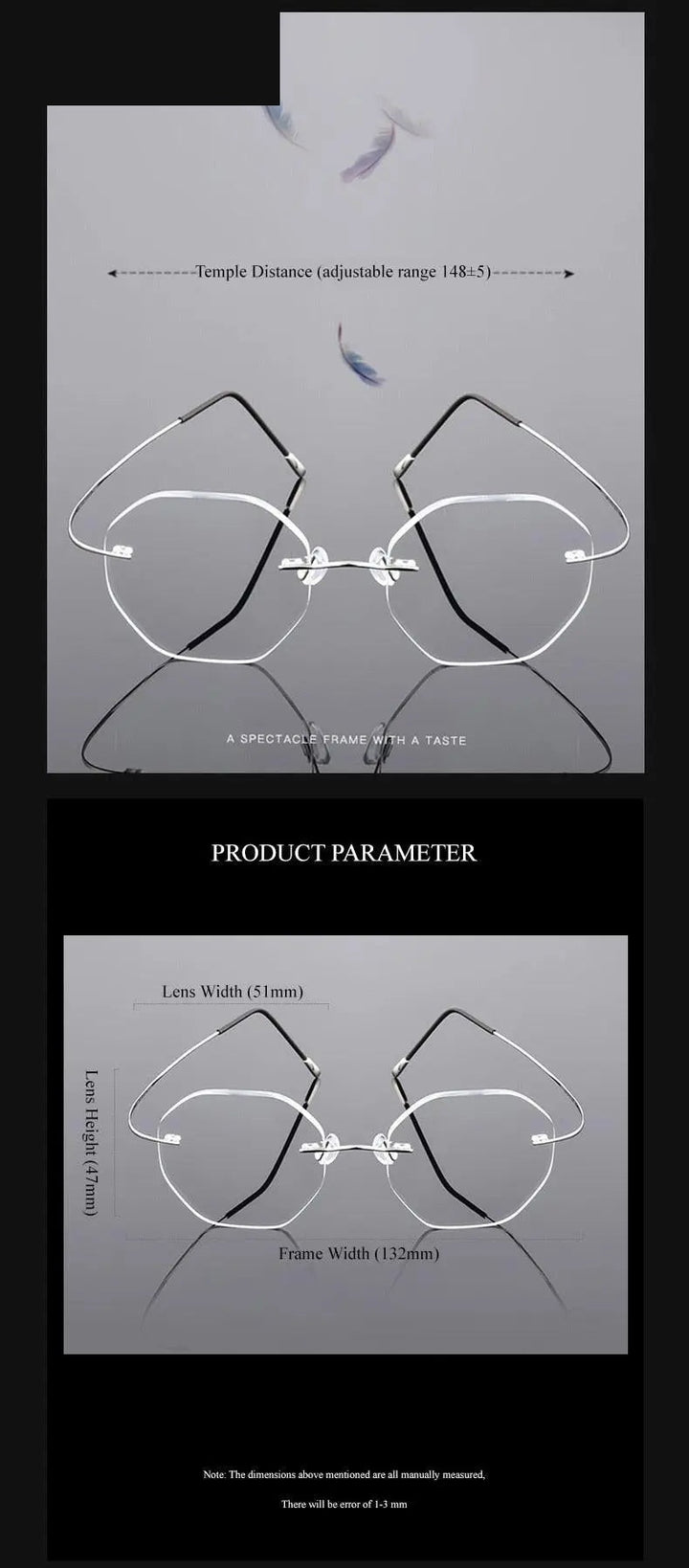 Chashma Ottica Unisex Rimless Octagon Polygon Titanium Eyeglasses 9017