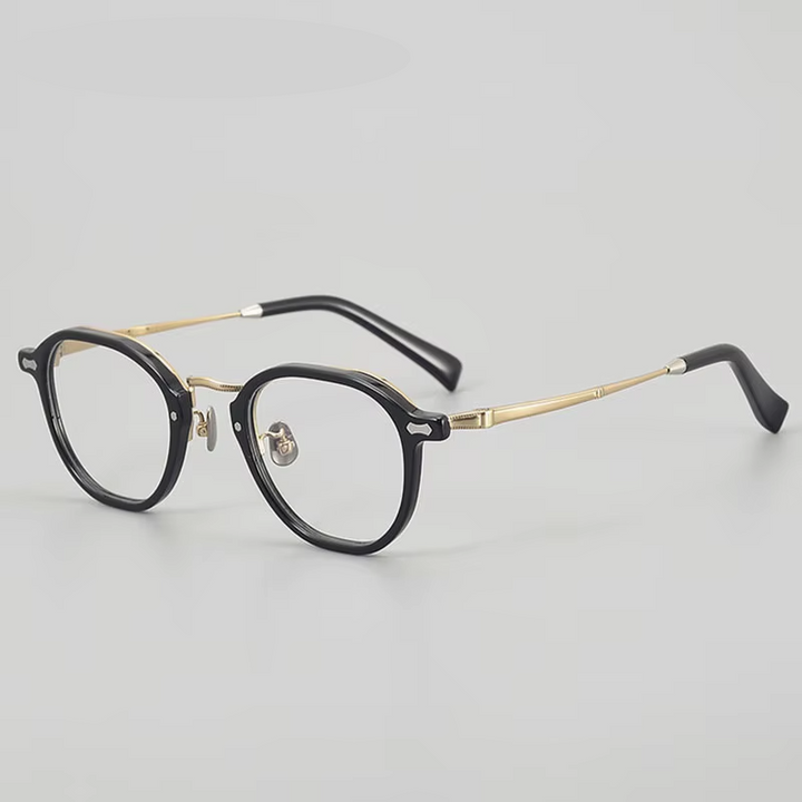 Eleccion Unisex Full Rim Square Titanium Acetate Eyeglasses 942143 Full Rim Eleccion Black - Gold