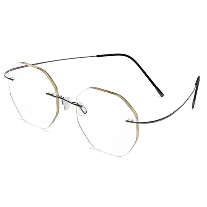 Chashma Ottica Unisex Rimless Octagon Polygon Titanium Eyeglasses 9017