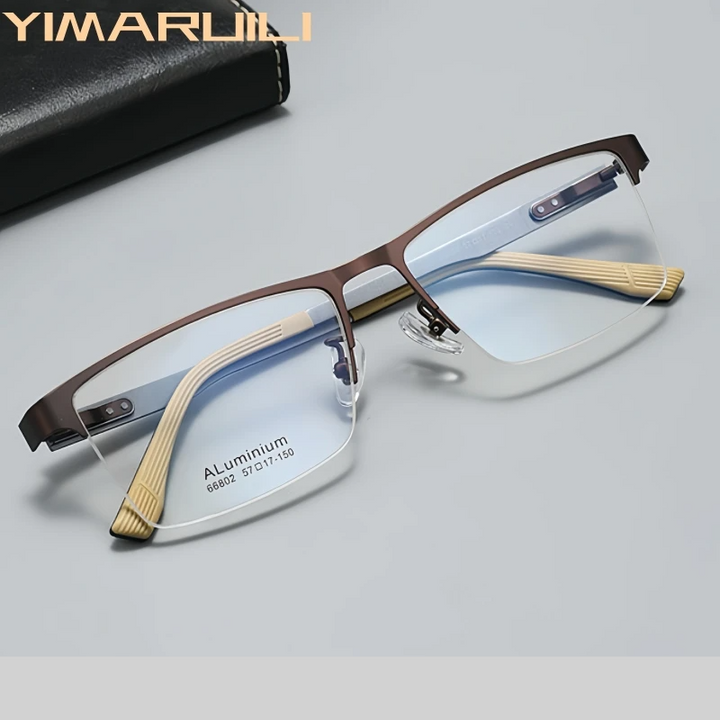 Yimaruili Men's Semi Rim Square Alloy-Al-Mg Eyeglasses 366802