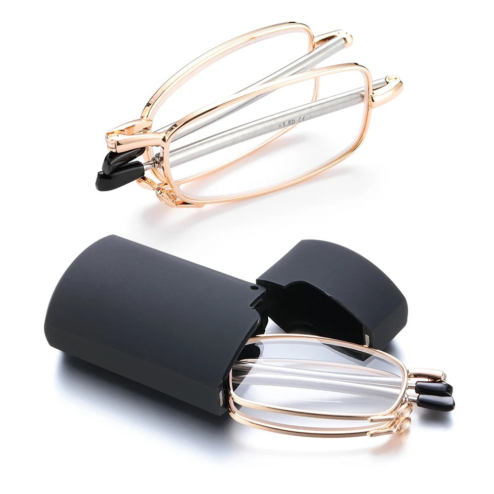 Gootrades Unisex Full Rim Square Alloy Foldable Reading Glasses 5923.