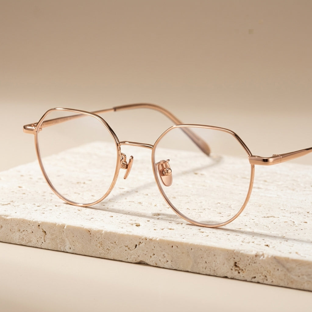 Chashma Ottica Unisex Full Rim Flat Top Oval Titanium Eyeglasses - Rose Gold