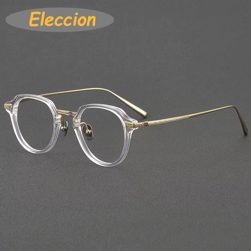 Eleccion Women's Full Rim Oval Titanium Acetate Eyeglasses 94024 Full Rim Eleccion Light Yellow