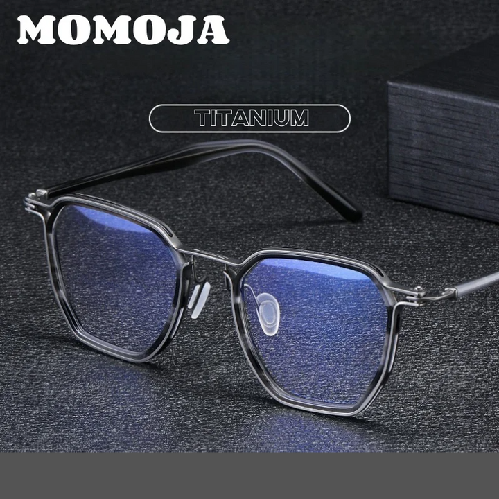 Momoja Unisex Full Rim Big Polygon Titanium Acetate Eyeglasses 725867