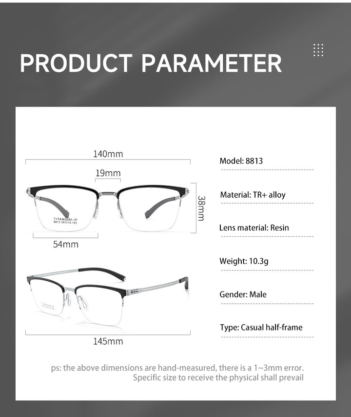 Vicky Unisex Semi Rim Square Titanium Reading Glasses 628813.