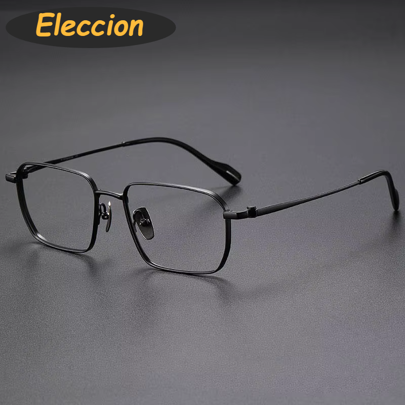 Eleccion Unisex Full Rim Polygon Square Titanium Eyeglasses 81013 Full Rim Eleccion Black