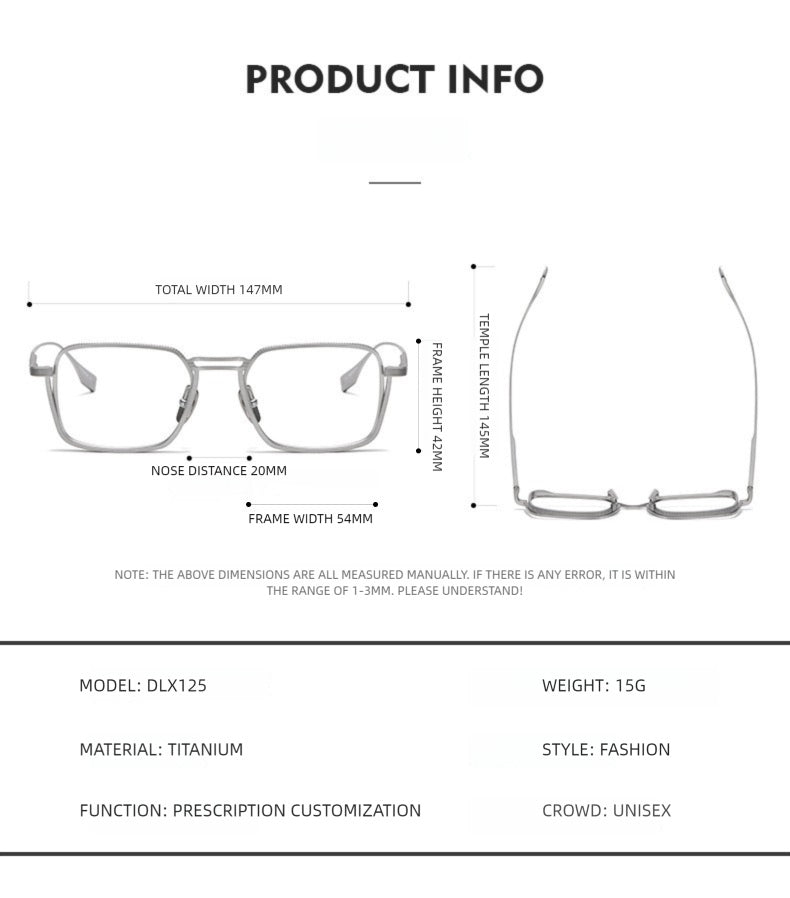 Kansept Unisex Full Rim Square Double Bridge Titanium Reading Glasses 628125.