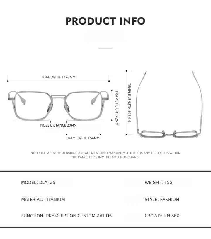 Kansept Unisex Full Rim Square Double Bridge Titanium Reading Glasses 628125.