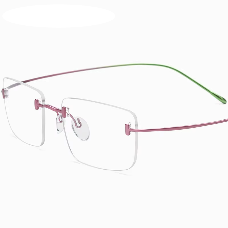 Eleccion Women's Rimless Square Titanium Eyeglasses 185871 Rimless Brightzone Pink - Green