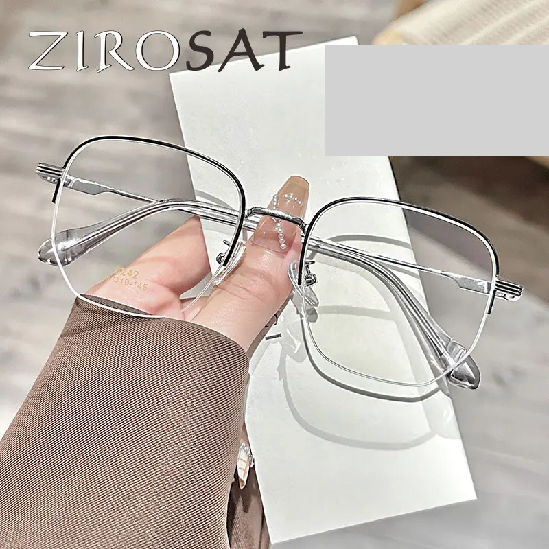 Zirosat Unisex Semi Rim Polygon Square Titanium Eyeglasses 96242