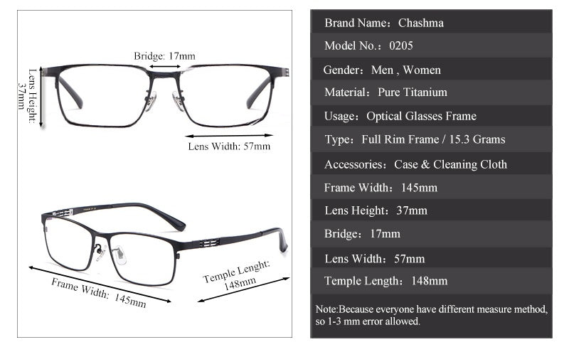 Chashma Ochki Mens Full Rim Square Titanium Eyeglasses 310205 — view 2 | Chashma Ochki at FuzWeb