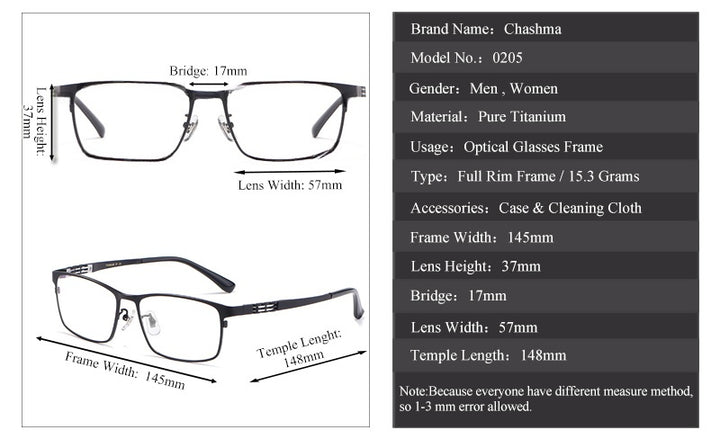 Chashma Ochki Mens Full Rim Square Titanium Eyeglasses 310205 — view 2 | Chashma Ochki at FuzWeb