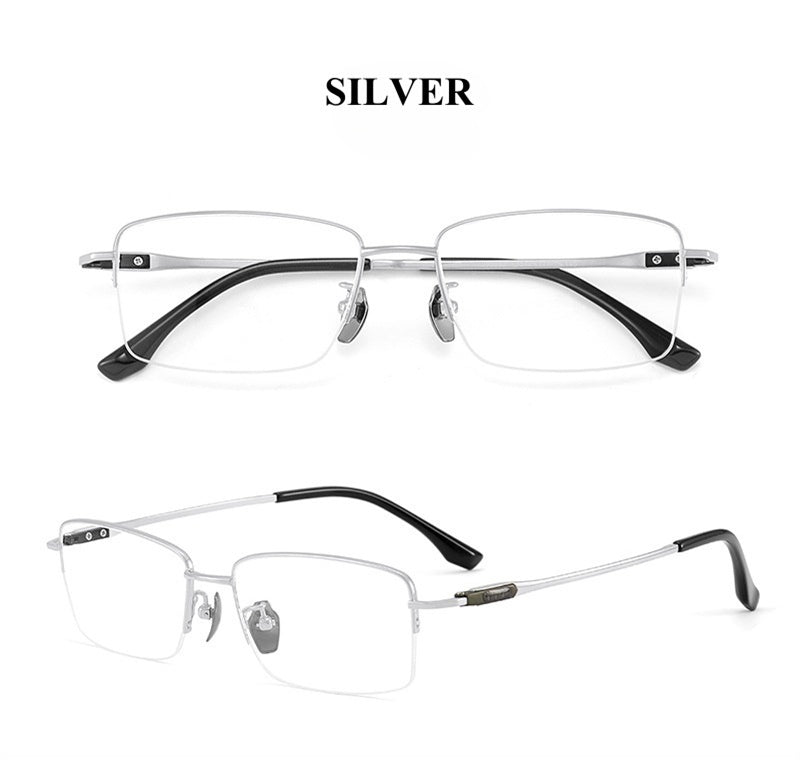 Chashma Ochki Unisex Semi Rim Big Square Titanium Eyeglasses 690053.