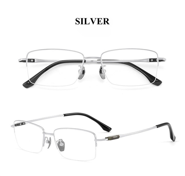 Chashma Ochki Unisex Semi Rim Big Square Titanium Eyeglasses 690053.