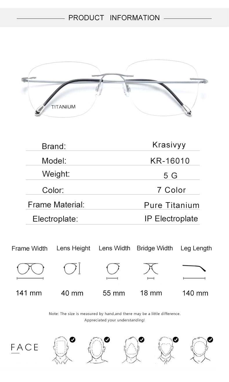 Krasivyy Men's Rimless Square Titanium Eyeglasses Kr16010.