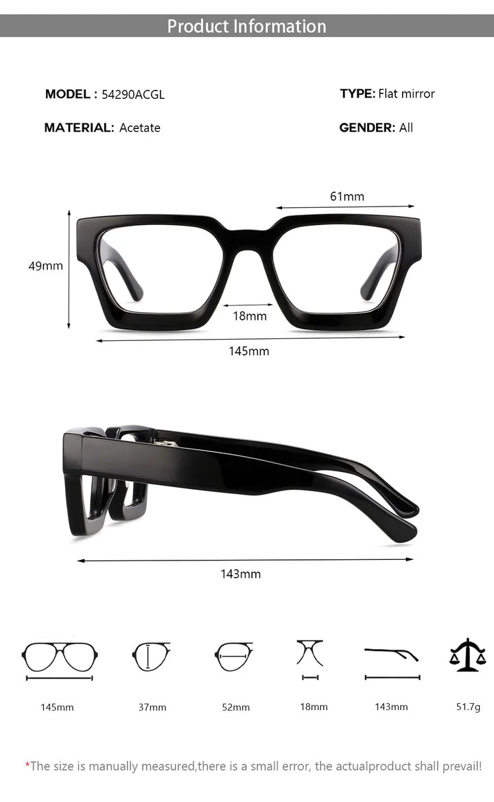 CCspace Unisex Full Rim Square Acetate Frame Eyeglasses 54290 — view 10 | CCspace at FuzWeb