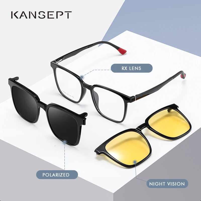 Kansept Unisex Full Rim Square Tr 90 Reading Glasses Clip On Polarized Sunglasses 2190 — view 1 | Kansept at FuzWeb
