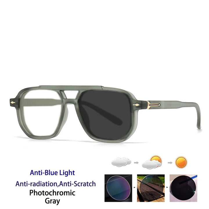 Kocolior Unisex Full Rim Square Double Bridge Tr 90 Photochromic Reading Glasses 60904.