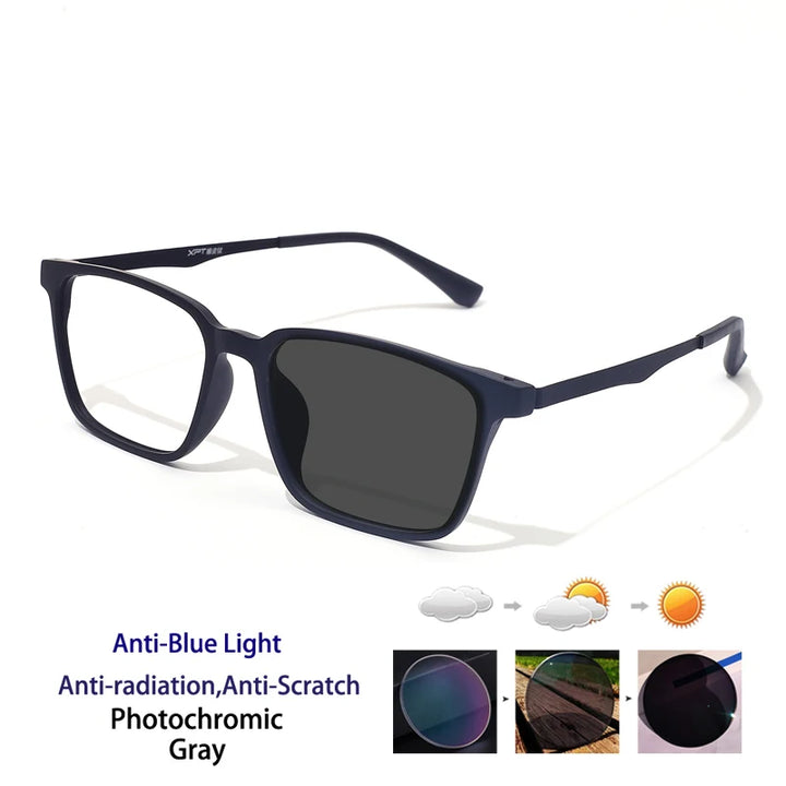 Kocolior Unisex Full Rim Square Rubber Titanium Photochromic Reading Glasses 722009.