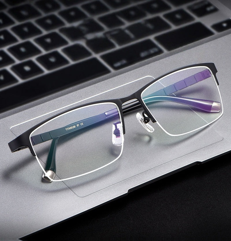 Chashma Ochki Mens Semi Rim Big Square Titanium Eyeglasses 880186 — view 2 | Chashma Ochki at FuzWeb