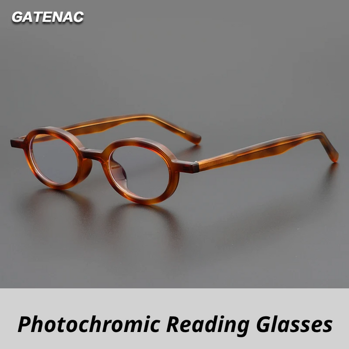 Gatenac Unisex Full Rim Round Acetate Photochromic Reading Glasses 69192