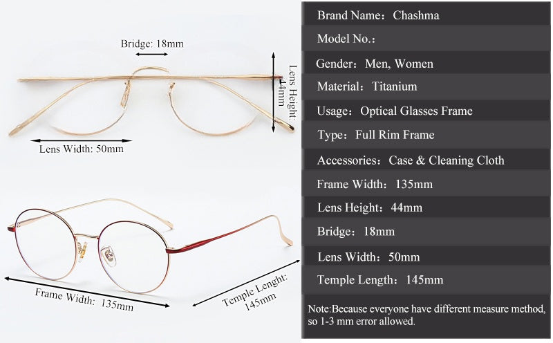 Chashma Ottica Womens Full Rim Round Titanium Eyeglasses 72093 — view 1 | Chashma Ottica at FuzWeb